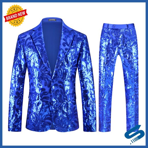 Men's 2-Piece Sequin Tuxedo Suit for Prom Party Banquet